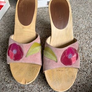 Coach Melanie suede floral wooden wedges